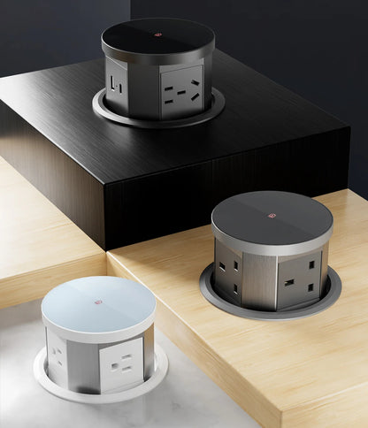 Tempered Glass Top Kitchen Counter Smart Pop Up Socket Push Button 4 Sides Electrical Socket with Usb Type-c Charger