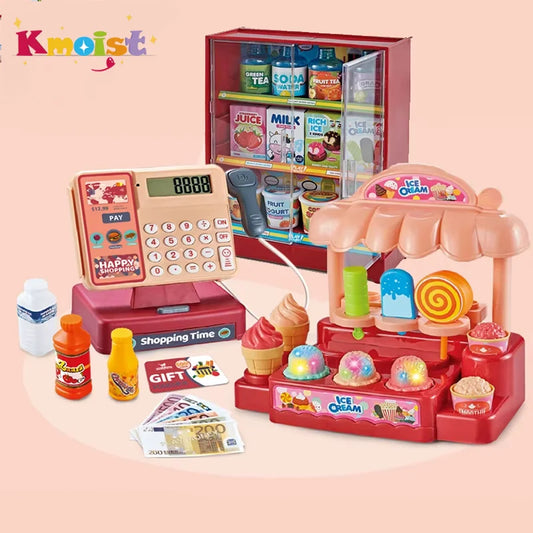 Children's Simulation Supermarket Cash Register Electric Multifunctional Puzzle Toy Cash Register with Scanner Toys for Kids