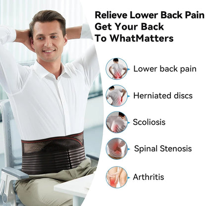 Breathable Back Brace for Lower Back Pain Relief, Lumbar Support Belt with Lumbar Pad for Men & Women Herniated Disc, Sciatica