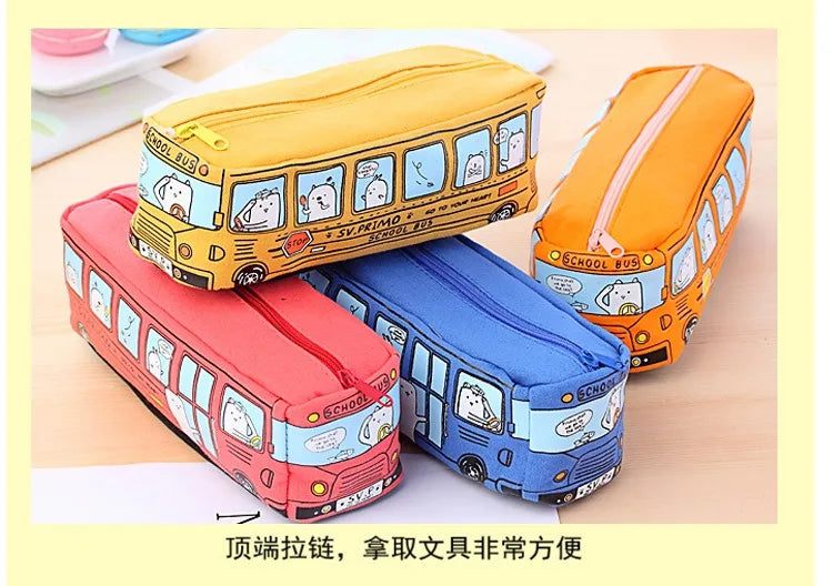 1PCS Creative Large Capacity Student Bus Cartoon Car Pencil Bag Office Culture and Educational Supplies