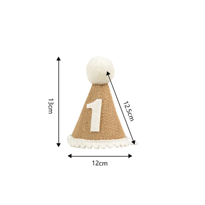 Burlap 1st Birthday Hat Baby First Birthday Party Newborn Boy Girl 1 2 3 Year old Headband Baby Shower Birthday Party Decor