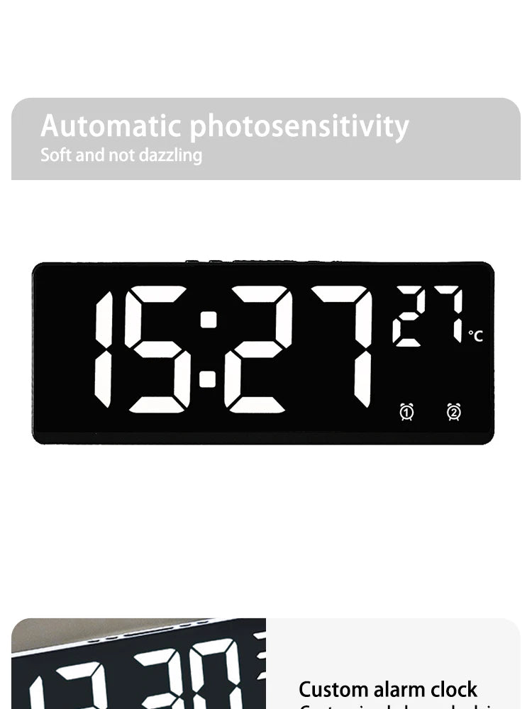 Multi-function Electronic Clock Multi-set Alarm Clock Mirror Clock Home Decoration Simple Large Screen Clock
