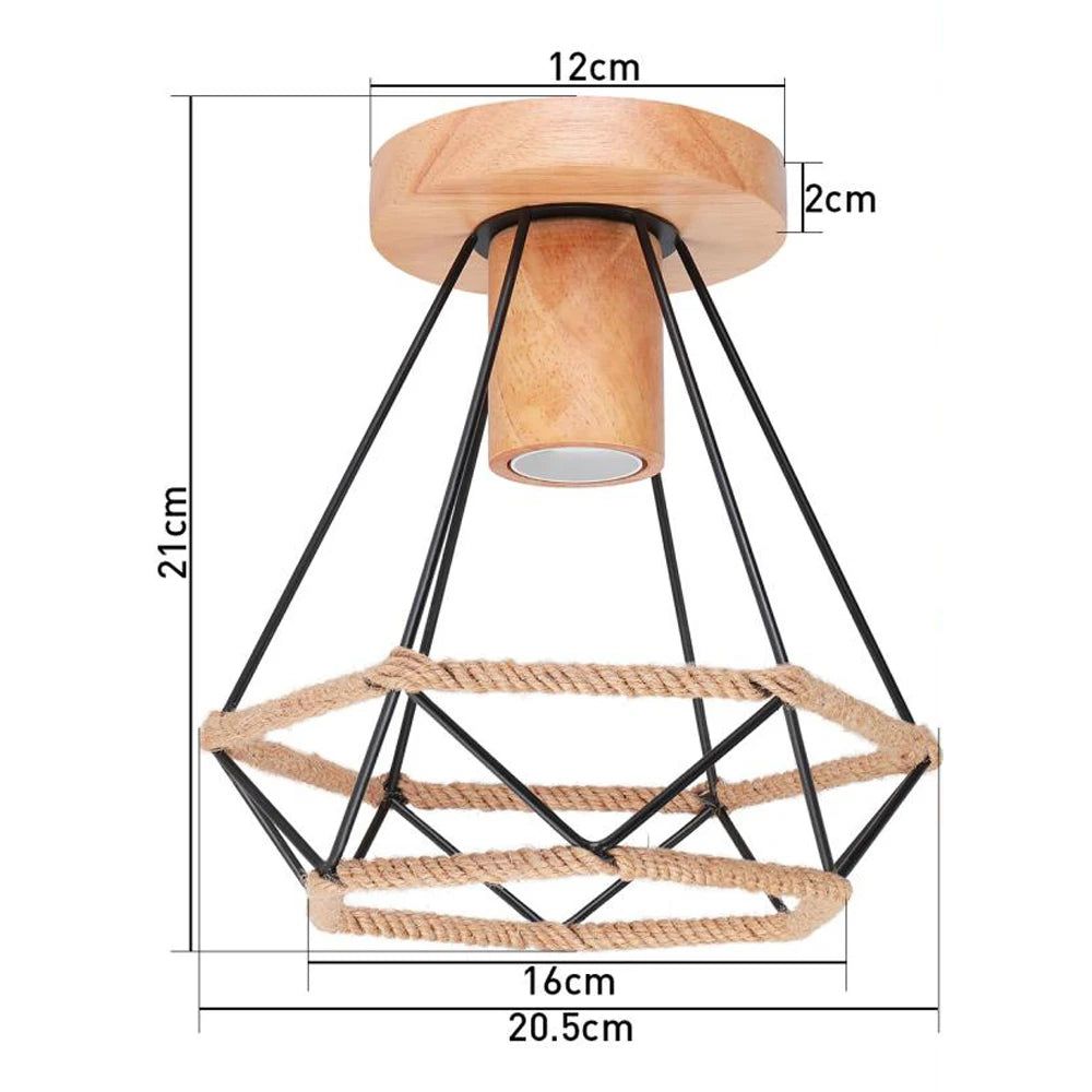 LED E27 Ceiling Lights Vintage Industrial Wood Ceiling Lamp for Kitchen Living Room Bar Restaurant Wire Cage Lampshade Lighting