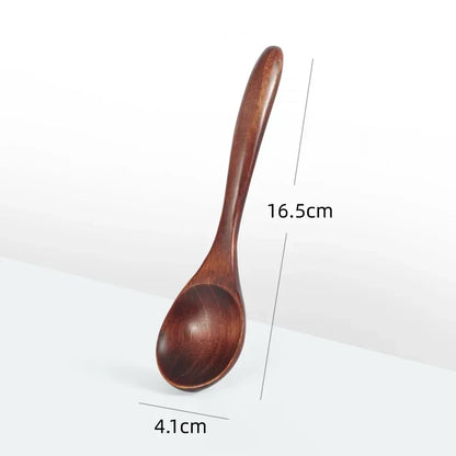 Japanese Wooden Spoon Long Handle Ramen Spoon Baby Eating Spoon Drinking Porridge Spoon Household Wood Tableware Round Spoon