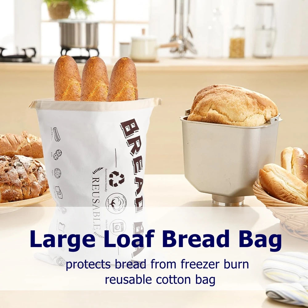 Bread Bag Organic Reusable Bread Bags for Homemade Bread Gift Giving Fresh Keeping Bread Container with Double Lining Large Loaf