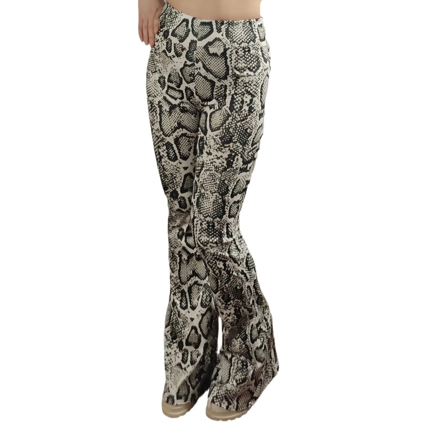 Womens Serpentine Print Flare Pants Stretch Boho Bell Bottoms High Waist Wide Leg Long Palazzo Pants Y2K Streetwear Trousers