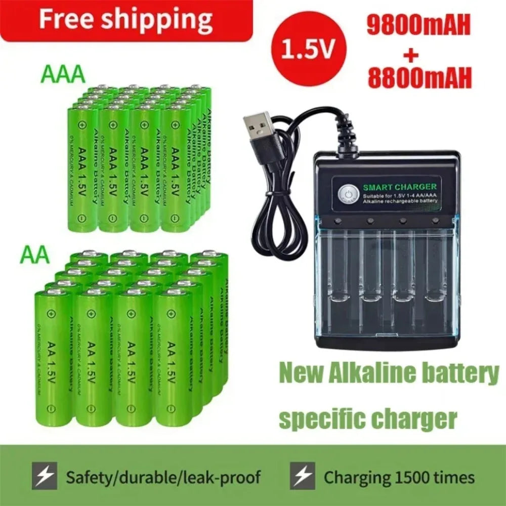 Original Rechargeable Battery 1.5V AA 9800mAh+AAA 8800mAh+Charger for Computer Clock Radio Video Game Digital Camera AA AAA