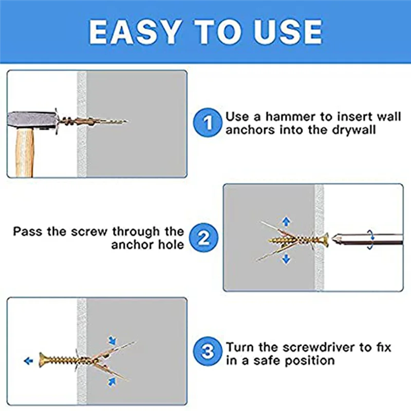 Drywall Self-Drilling Anchors With Screws, Hollow-Wall Anchor Kit With Screws, Suitable For Wall Insulation Board, Shelf-Best Se