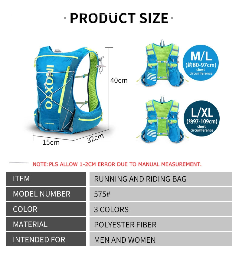 running hydrating vest backpack 8L, cycling hydrating backpack hiking marathon hydrating, with 1.5L water bag 500ml water bottle