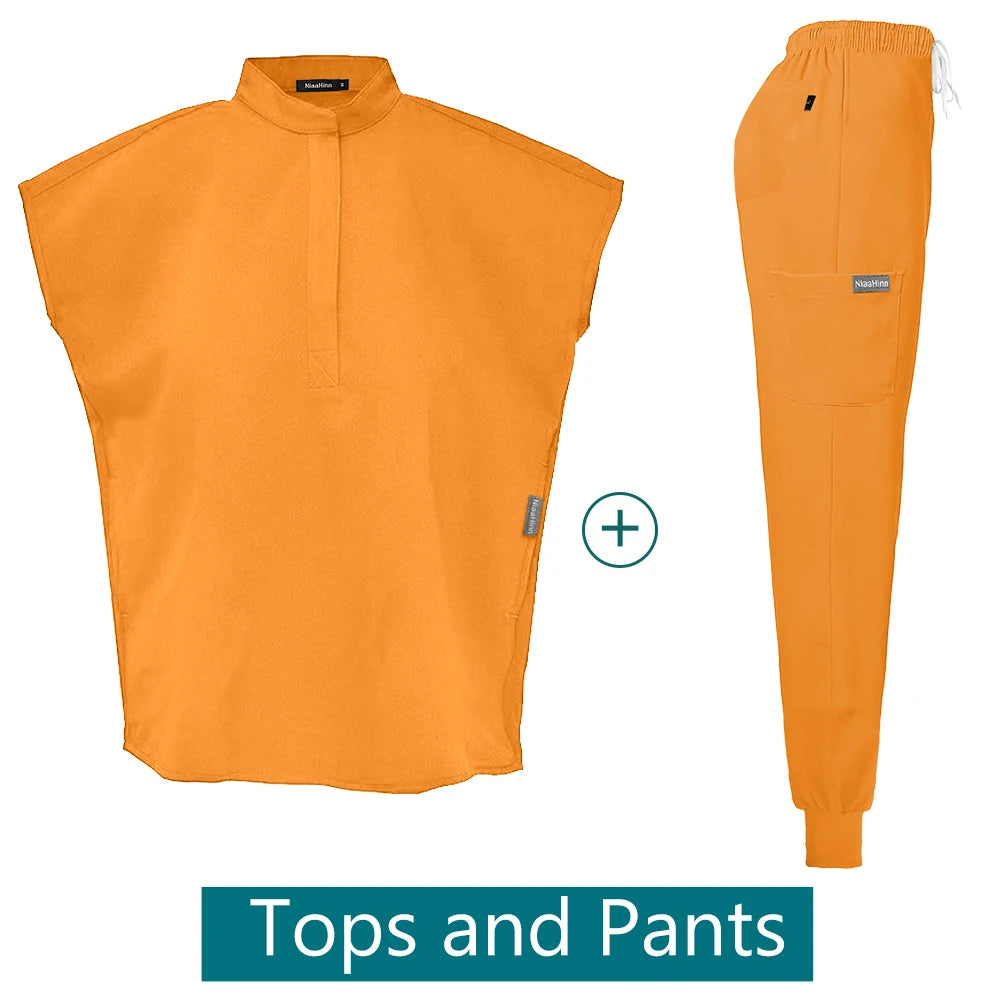 Scrubs Uniforms Sets Medical Nursing Hospital Working Clothes Solid Color Surgical Gowns Breathable Scrub Top Joggers Pants Suit