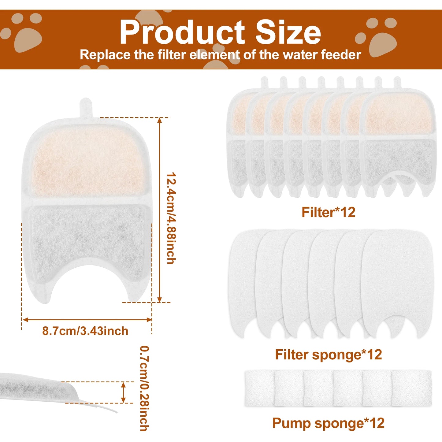 12 Set Cat Water Fountain Filters and Sponges Multiple Filtration System Cat puppy dog feeding and water cat pet accessories