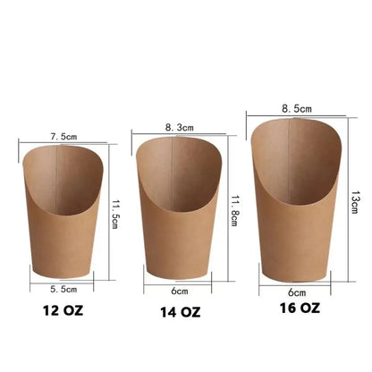 50pcs Popcorn Boxes Disposable Kraft Paper Slant Cup Water Proof Thickened French Fries Cup Oil-proof Snack Cups Sundae