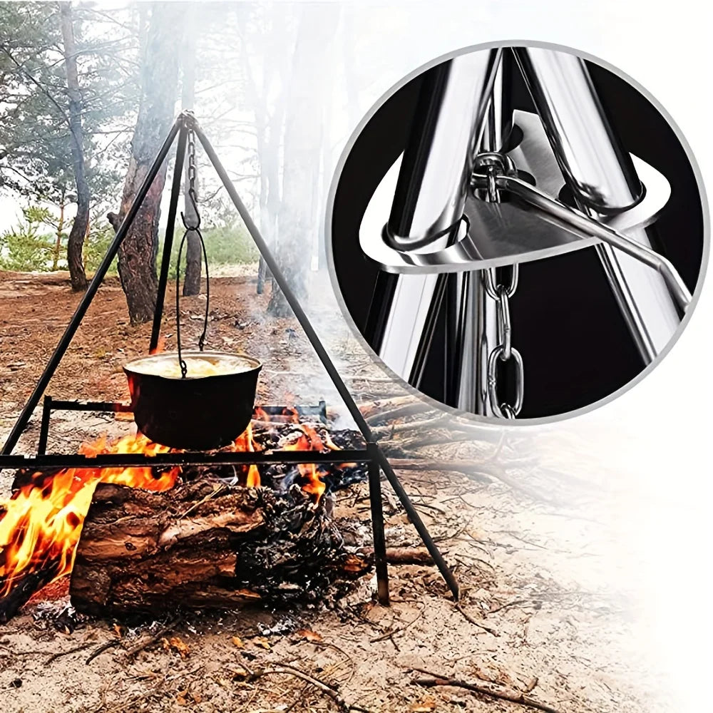 Portable Camping Gear and Equipment  Detachable Outdoor Barbecue Tripod Hanging Rack  Campfire Cooking Accessories Set