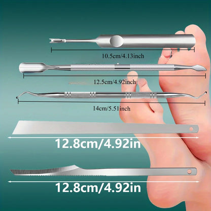 5pcs Stainless Steel Foot Care Tool Set, Exfoliation Tools, Dead Skin and Nail Edge Maintenance, Portable Travel Box Packaging