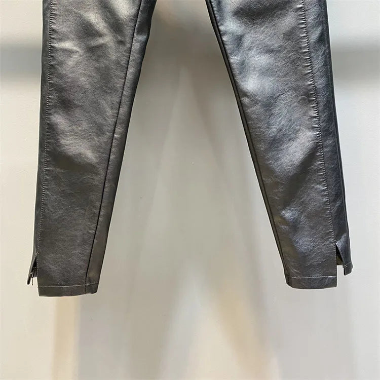 Palazzo Pants Women's Pants Imitation Leather Trousers 2023 New Autumn And Winter Pu Pencil High Faux pants