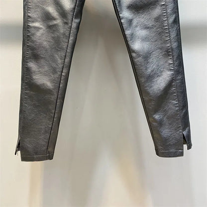 Palazzo Pants Women's Pants Imitation Leather Trousers 2023 New Autumn And Winter Pu Pencil High Faux pants
