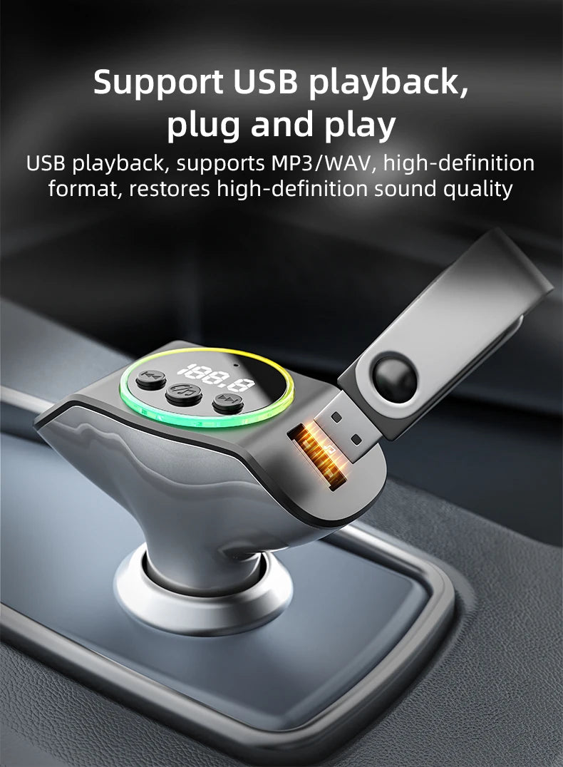 PD30W+QC3.0 Bluetooth 5.3 Car MP3 Player FM Transmitter Wireless Handsfree U Disk Play Music USB Type-C Car Fast Charger Adapter