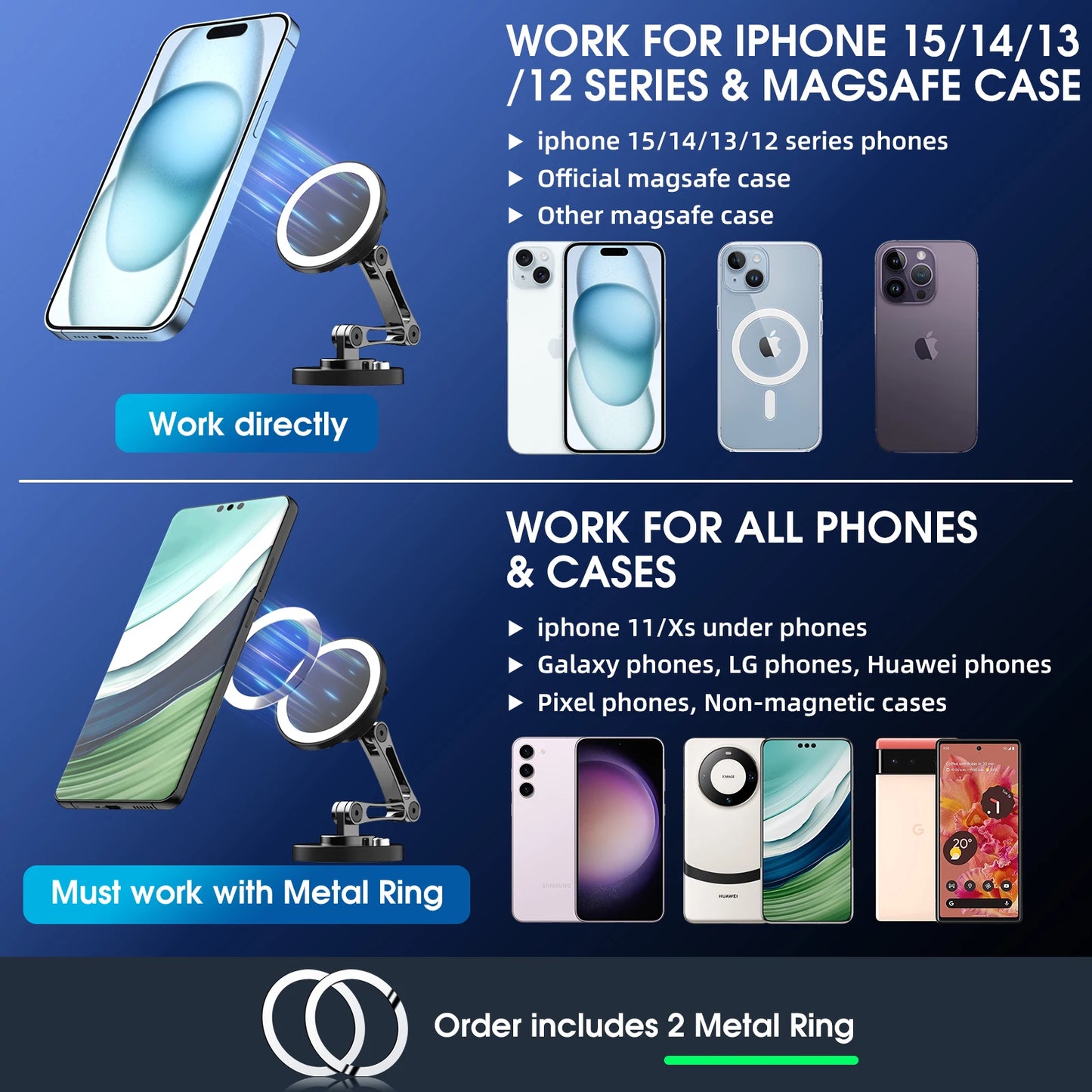 Universal 360 Degree  Magnetic Phone Holder Telescoping Car Phone Mount for iPhone 14 13 12 11 Max Plus Car Navigation Bracket