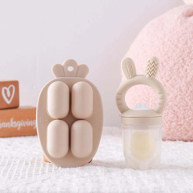 Baby Rabbit Fruit Feeder Set Food Supplement Nursing Feeder BPA Free Silicone Feeding Freezer Tray Tableware Fresh Food Feeder