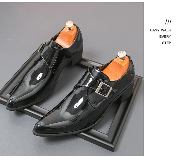 Luxury Black High Heel Men's Shoes Fashion Moccasin For Men Wedding Shoes Casual Dress Leather Pointed Toe Shoes Man Oxford Shoe