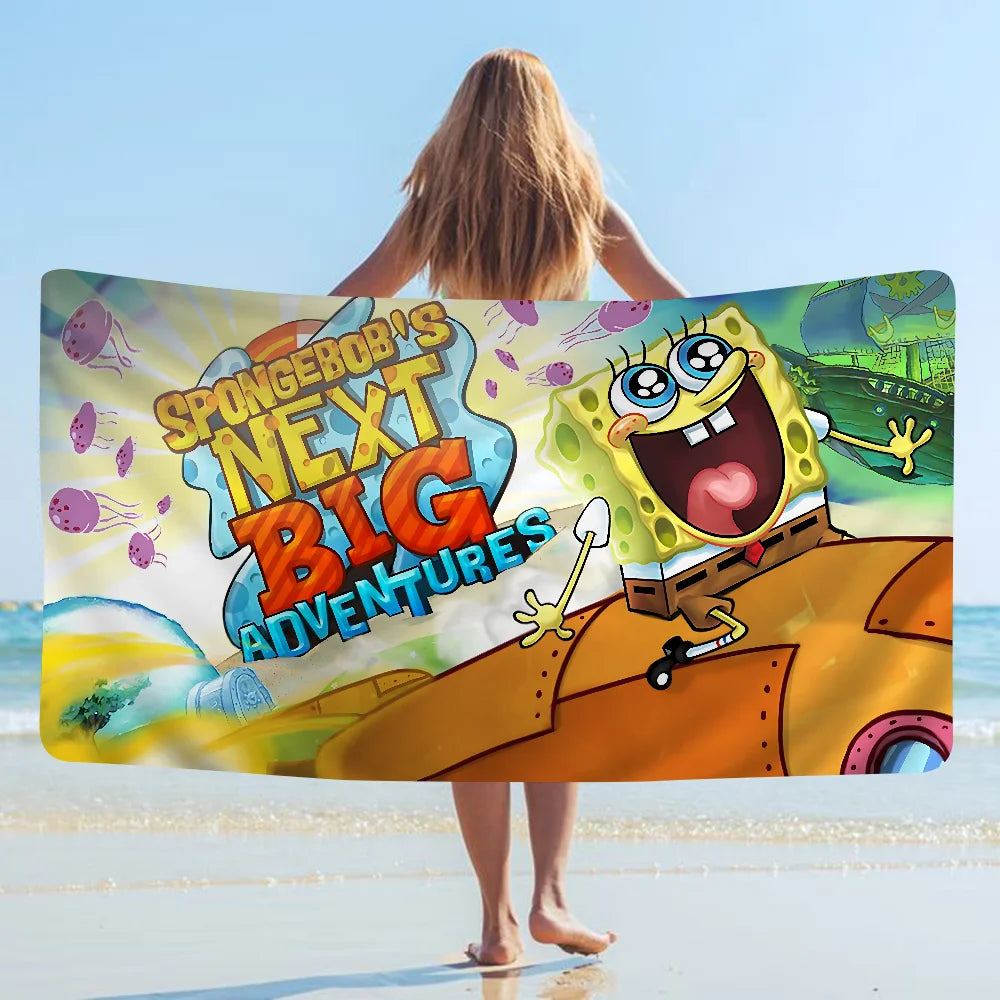 S-SpongeBobs Cartoon Beach Towels Shower Towel Sauna Travel Spa Microfiber Quick Dry Gym Accessories Cute Room Decor