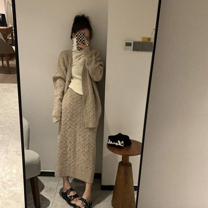 Women Sweater Winter 2 Piece Sets Elegnat Knitted Suits Female Sweaters Vintage Womens Skirt High Waist Autumn Vintage Vestidos