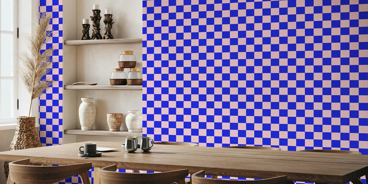 Pink And Blue Checker Adhesive Wall Wallpaper,Geometric Removable Wallpaper For Decoration Livingroom , Wallpapers Of Home Décor
