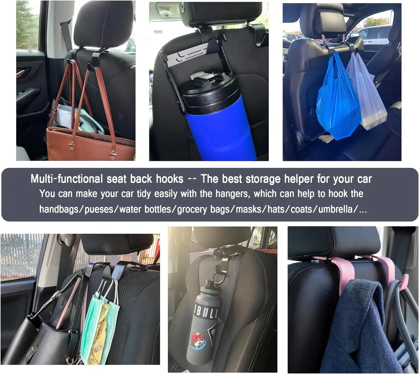 Car Seat Headrest Hook Vehicle Backpack Hooks Hanger Vehicles Holder Organizer for Purses,Bags,Cloths,Car Water Bottle Hook Seat