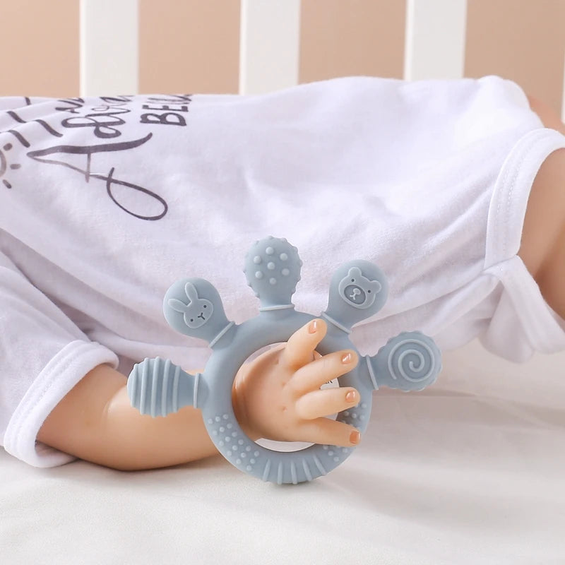 Silicone Baby Teether Toys 0-12Month Food Grade Toddlers Anxiety Teething Ring Sensory Toys Silicone Animal Soothing Accessories