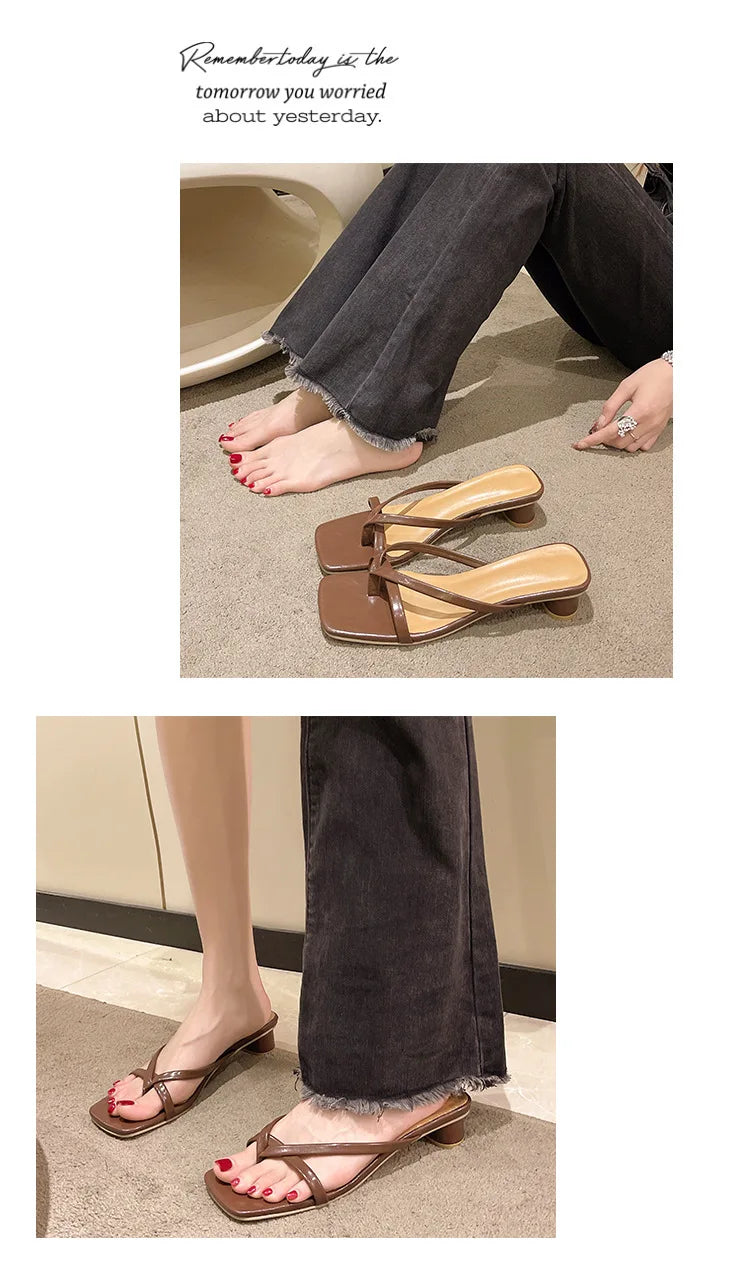 Flip-flops, Women Wear 2024 New Summer Half - Toe Sandals, Fashion Casual Mid-heel Chunky Sandals, Women's Shoes