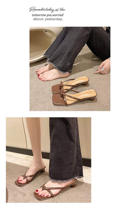 Flip-flops, Women Wear 2024 New Summer Half - Toe Sandals, Fashion Casual Mid-heel Chunky Sandals, Women's Shoes