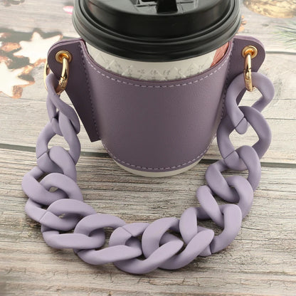 Reusable Leather Cup Coffee Sleeve with Chain Hot Coffee Iced Coffee Sleeve Leather Drink Carrier For Coffee Drinks Coffee Purse