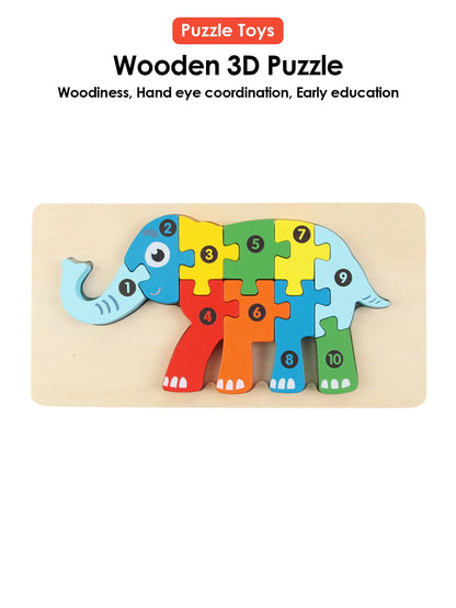 3D Wooden Puzzles Educational Cartoon Animals Early Learning Cognition Intelligence Puzzle Game For Children Toys