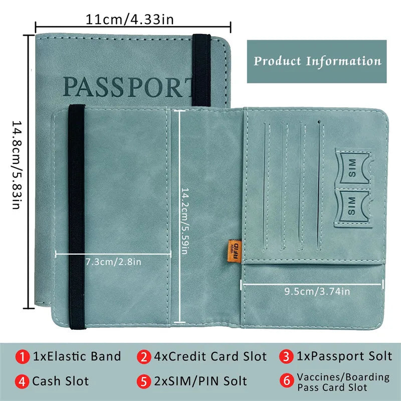 RFID Blocking Passport Holder Cover Wallet Case Travel Leather Wallet for Men Women Multi-Function ID Bank Card Case Accessories