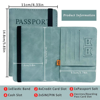 RFID Blocking Passport Holder Cover Wallet Case Travel Leather Wallet for Men Women Multi-Function ID Bank Card Case Accessories