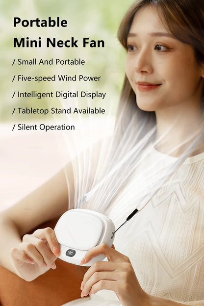Portable Neck Fan Mini Waist Fan USB Rechargeable Bladeless Portable Hanging Neck Fan Wireless Waist Clip Fan for Outdoor Travel