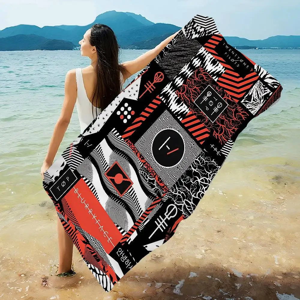 T-Twenty One Pilots Beach Towel Colorful Bath Towels For Girl Microfiber Quick Dry Custom Sand Free Beach Yoga Spa Gym Pool