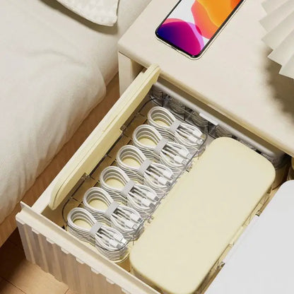 Cable Organizer Box Clear Cord Storage Organizer Cable Management Box with Compartments Charger Wires Case for Drawer Desk