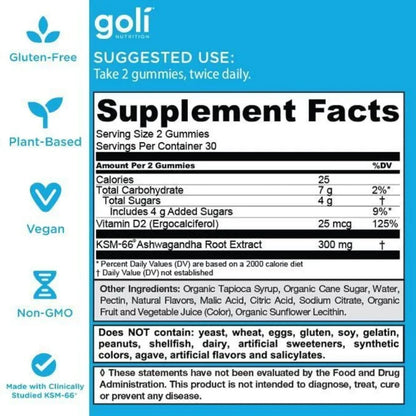 Goli Nutrition Ashwagandha Gummies in Mixed Berry Flavor! 60 Count Each - Support Wellness with Every Chew