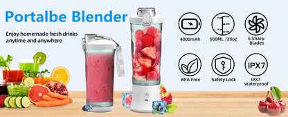 Powerful 20 oz Personal Portable Blender BPA Free USB C Rechargeable Blender with Travel Lid for Shakes Smoothies Home Travel