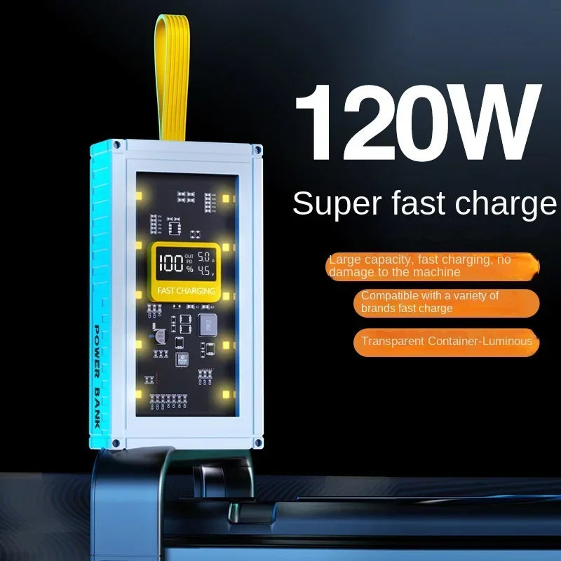 BCAK  Brand discount store 30000mAh 50000mAh 120W Fast Charging Transparent Power Bank 200000mAh Large-capacity Mobile Power