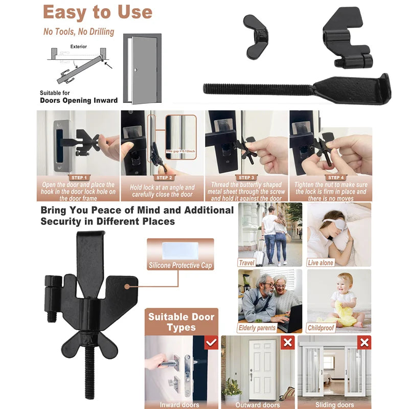 Portable Door Lock Travel Hotel Self-Defense Anti-Theft Stopper Safe Latch  Accommodation Door Stopper Door Lock Security Door