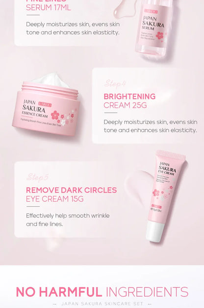 LAIKOU Sakura Kit Skin Care Sets Moisturizing and Reducing Fine Lines Cleansing Pore Product 5-Piece Korean Skincare Set