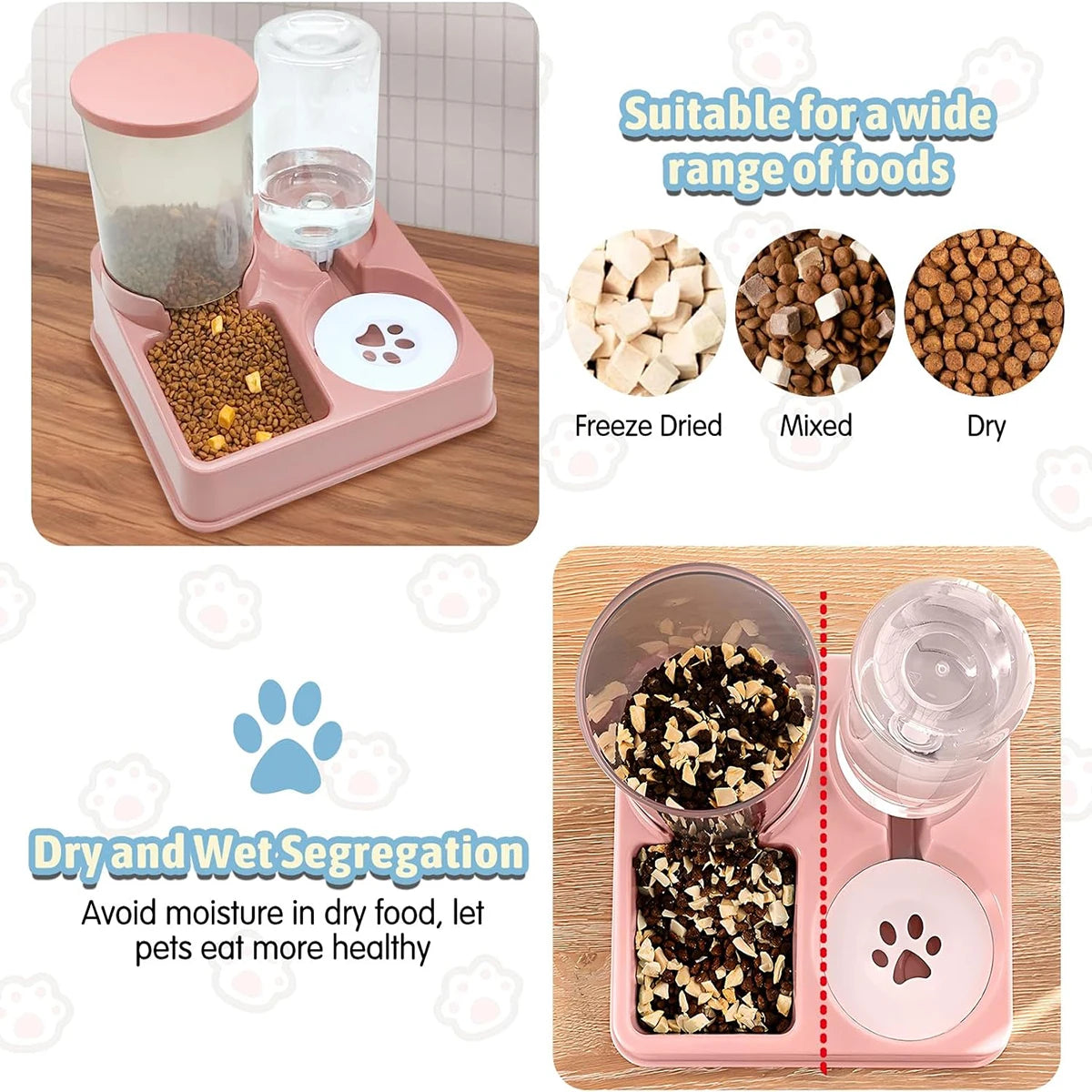 Automatic Pet Feeder Water Dispenser Set 2 In 1 Tilted Automatic Pet Food And Water Feeder Gravity Food Feeder and Waterer