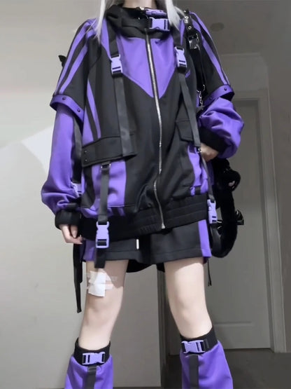 Oversize Jacket Trench Coat Men And Women Autumn Solid Japanese Fashion Vintage Casual High Street Hooded Functional Wind