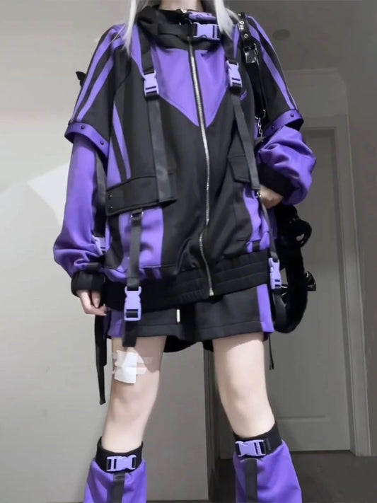 Oversize Jacket Trench Coat Men And Women Autumn Solid Japanese Fashion Vintage Casual High Street Hooded Functional Wind