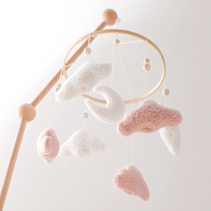 Baby Crib Mobile Rattle Toy 0-12Months Infant Soft Felt Teddy Velvet Pink Bear Bed Bell Hanging Toy Holder Bracket Crib Girl Toy