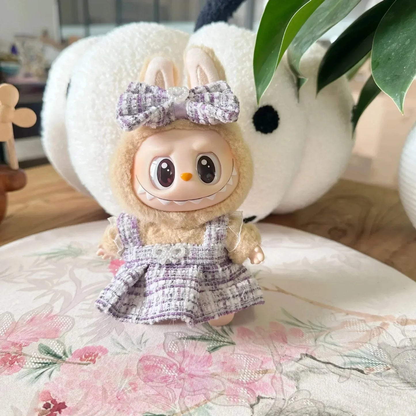 Labubu Doll Clothes For 17cm Labubu Accessories Classic Dress Grid Style Suit Skirt DIY Mini Dolls Clothing