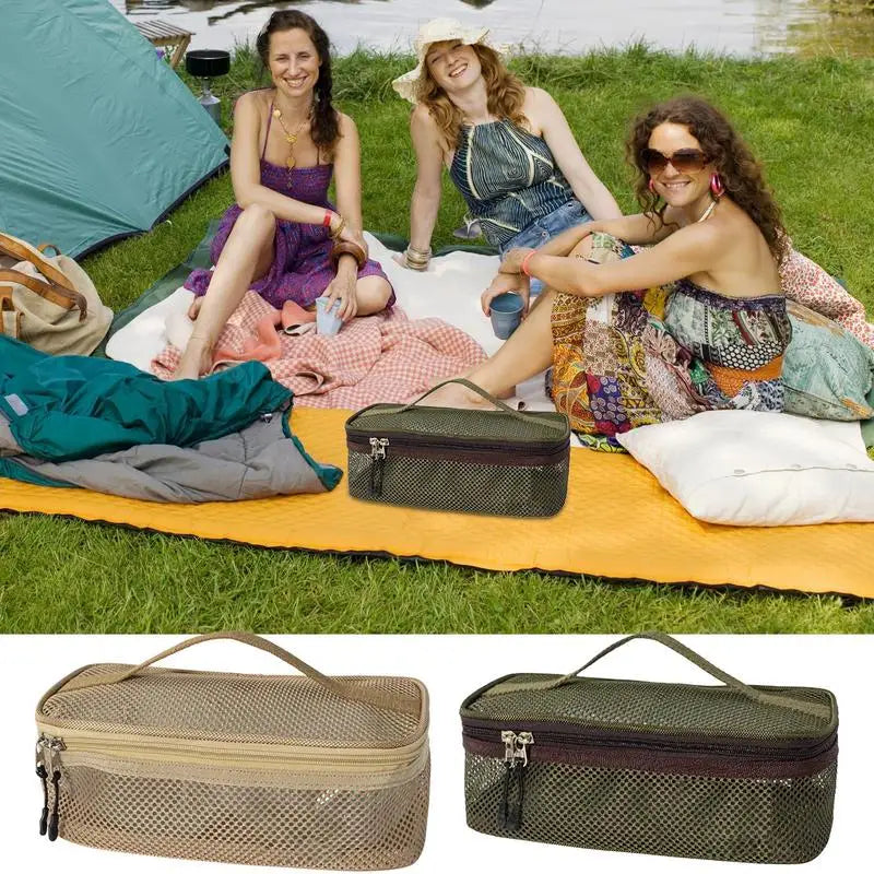 Camping Utensil Bag Road Trip Portable Cookware Pouch Large Mesh Portable Camp Utensil Bag For Picnic Barbecue Traveling