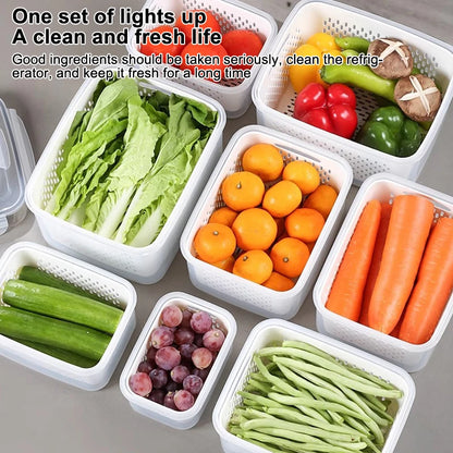 1pcs Refrigerator Storage Box Fridge Organizer Fresh Vegetable Fruit Drain Basket Storage Container Pantry Kitchen Organizer